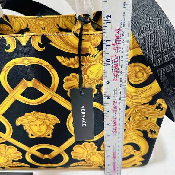 Versace Medusa Black Gold Canvas Large Tote Greca Strap Bag NWT $1,475 - Picture 4 of 10